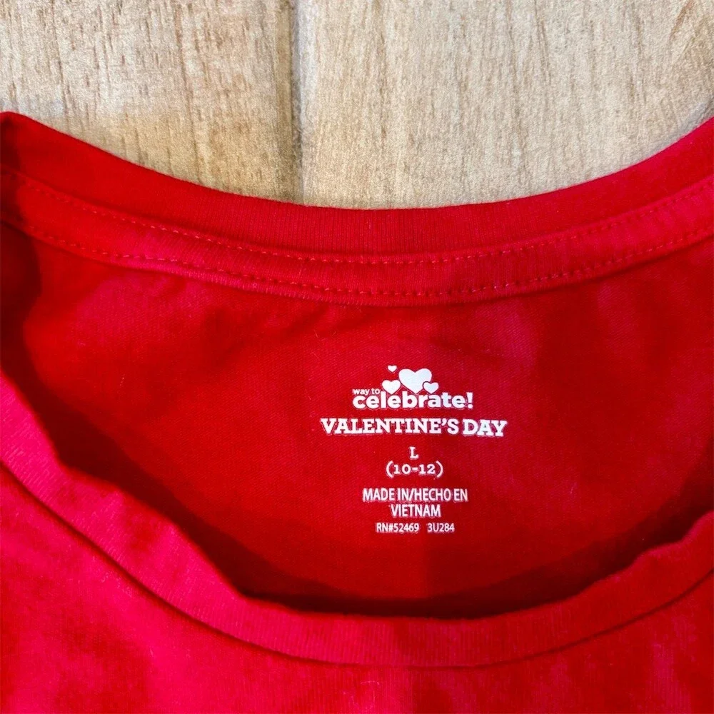 Way To Celebrate T-Shirt Girls L 10-12 Red Sequin Heart Short Sleeve